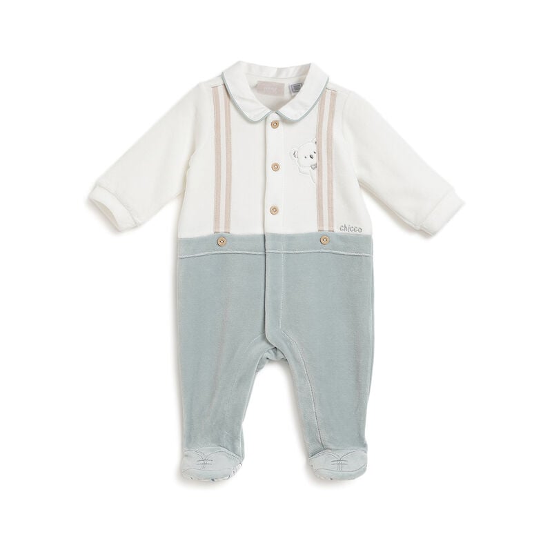 Boys Light Green Applique Front Opening Babysuit image number 0